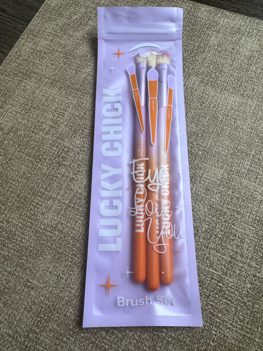 Lucky Chick 3-Piece Makeup Brush Set New Sealed LC01 LC02 LC03 Purple
